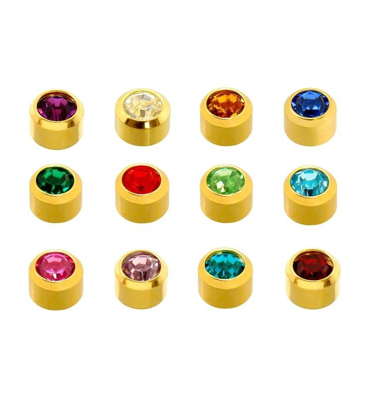 PENDIENTES  CHAPADO BOTÓN CON PIEDRAS DE COLORES SURTIDOS