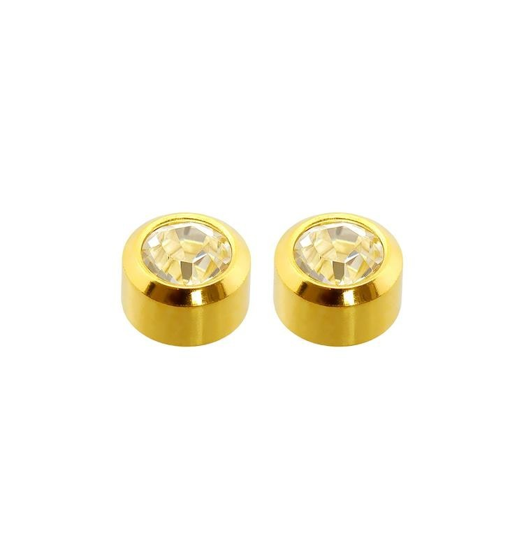 PENDIENTES CHAPADO BOTON CON PIEDRA BLANCA