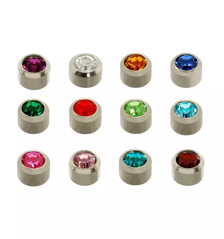 PENDIENTE ACERO BOTÓN CON PIEDRAS DE COLORES  SURTIDOS